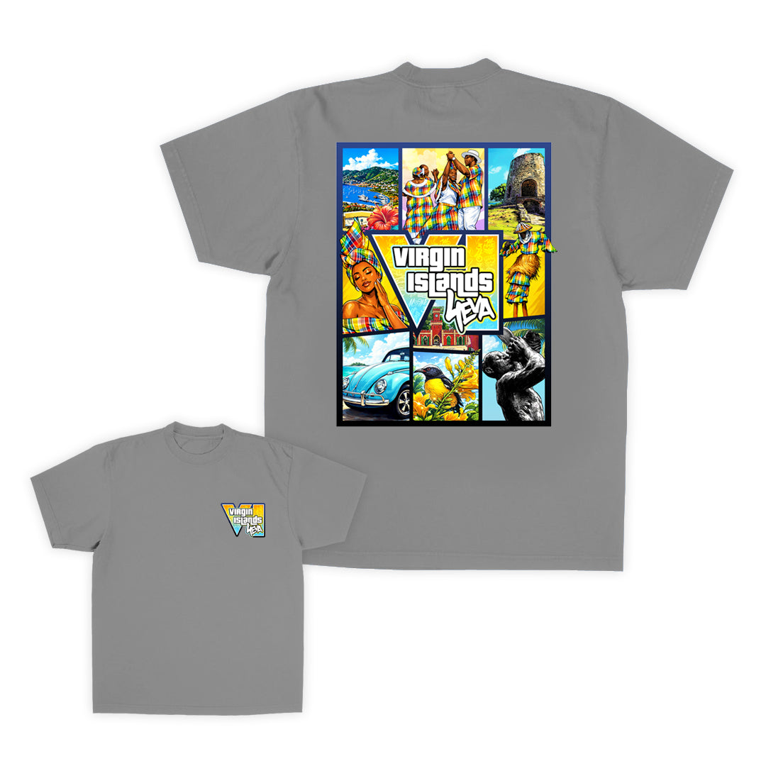 Unisex Virgin Islands 4Eva "GTA Style" Collage Tee (Gray)