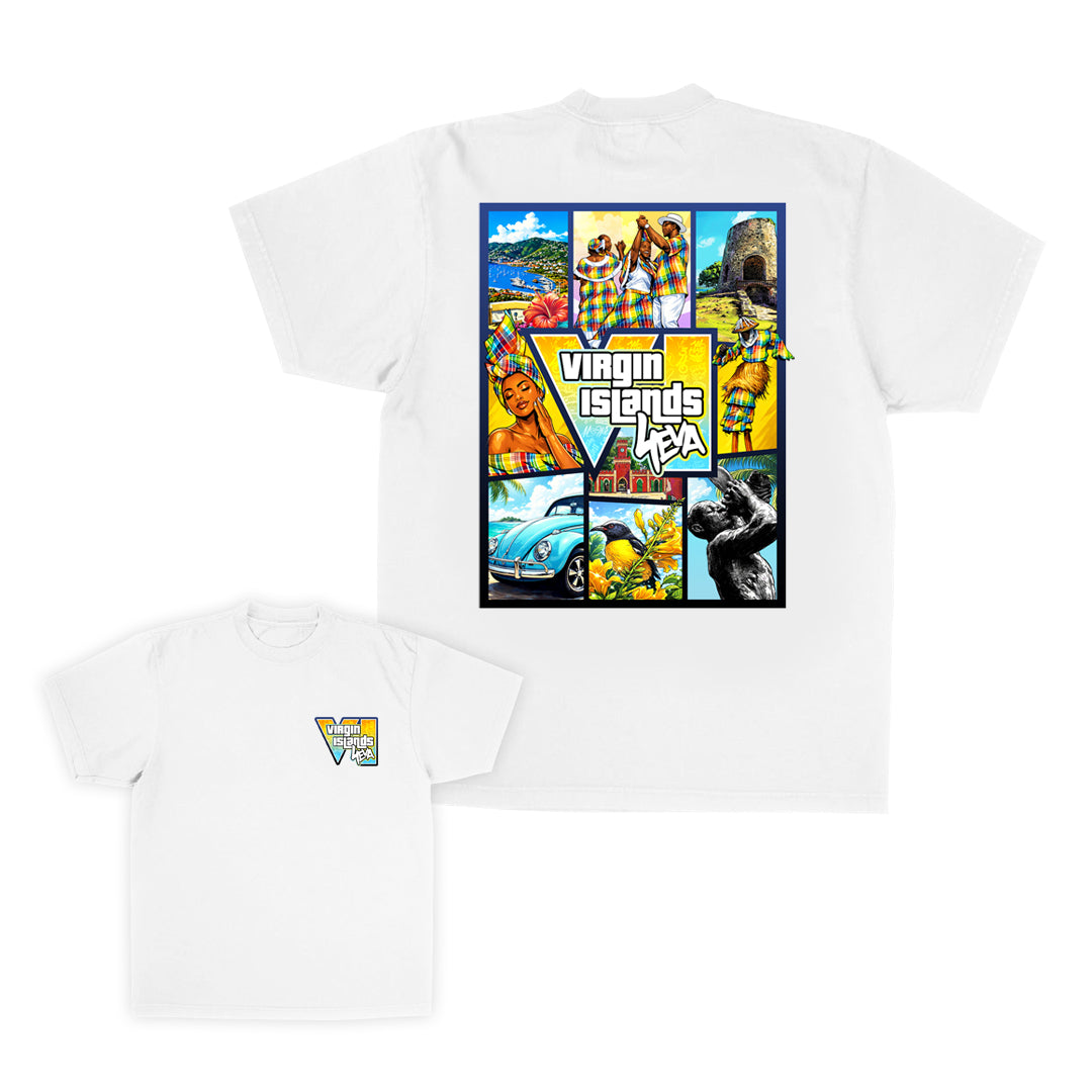 Unisex Virgin Islands 4Eva "GTA Style" Collage Tee (White)