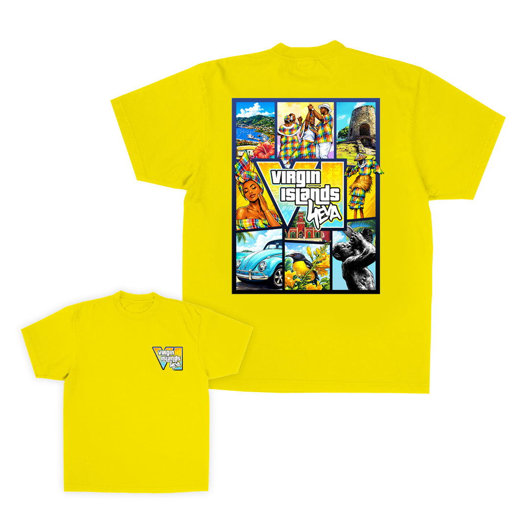 Unisex Virgin Islands 4Eva "GTA Style" Collage Tee (Yellow)