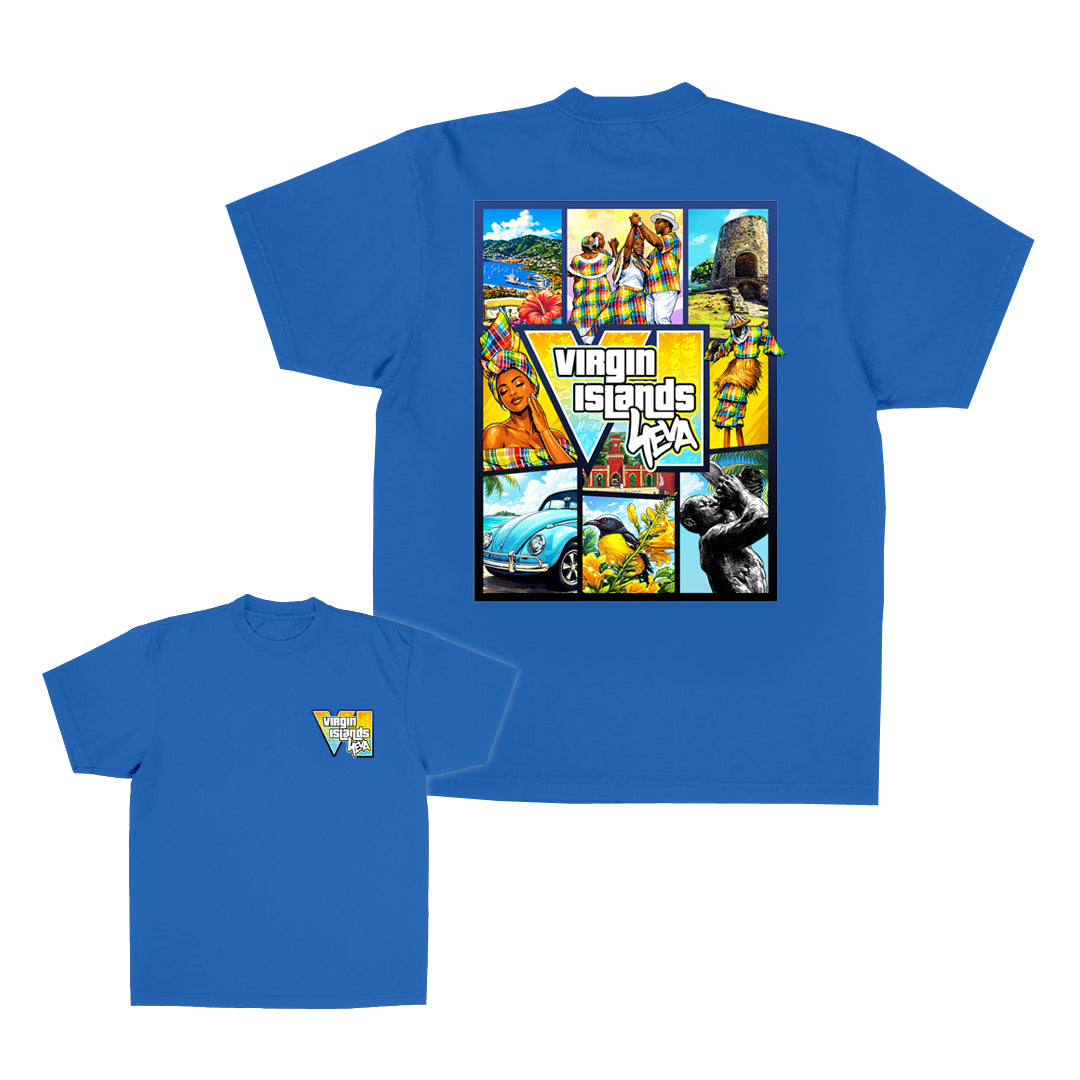 Unisex Virgin Islands 4Eva "GTA Style" Collage Tee (Blue)