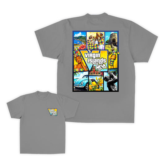 Unisex Virgin Islands 4Eva "GTA Style" Collage Tee (Gray)