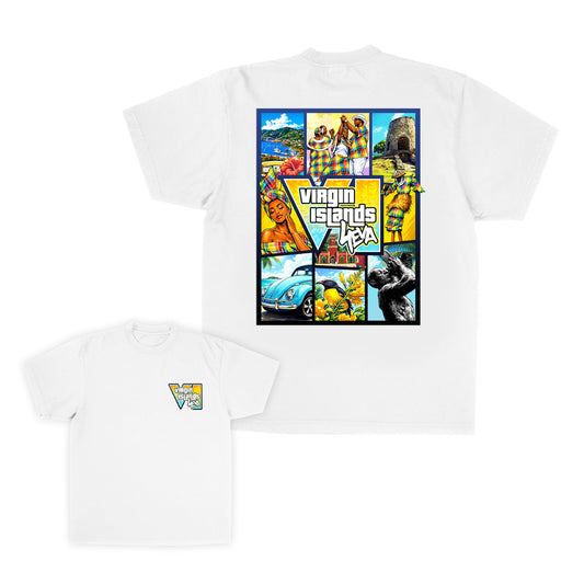 Unisex Virgin Islands 4Eva "GTA Style" Collage Tee (White)